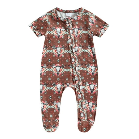 

Coduop Newborn Baby Footies Romper Letter Cow Head Print Short Sleeve Jumpsuit Bodysuits