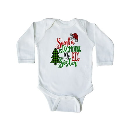 

Inktastic Santa is Promoting Me to Big Sister Green Plaid Tree Gift Baby Girl Long Sleeve Bodysuit