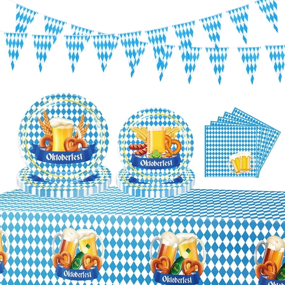 Oktoberfest Decorations Oktoberfest Plates and Napkins,Oktoberfest Tablecloth Oktoberfest Bavarian Flag Pennant for German Themed Beer October Festival Party Favor Supplies Decor
