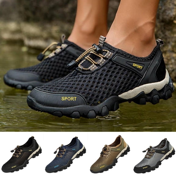 Men's Plus Size Breathable Mesh Water Hiking Shoes, Casual Spring Summer Round Toe Non-Slip Sneakers, Comfortable Walking Shoes for Men, Perfect for Outdoor Trekking and Water Activities