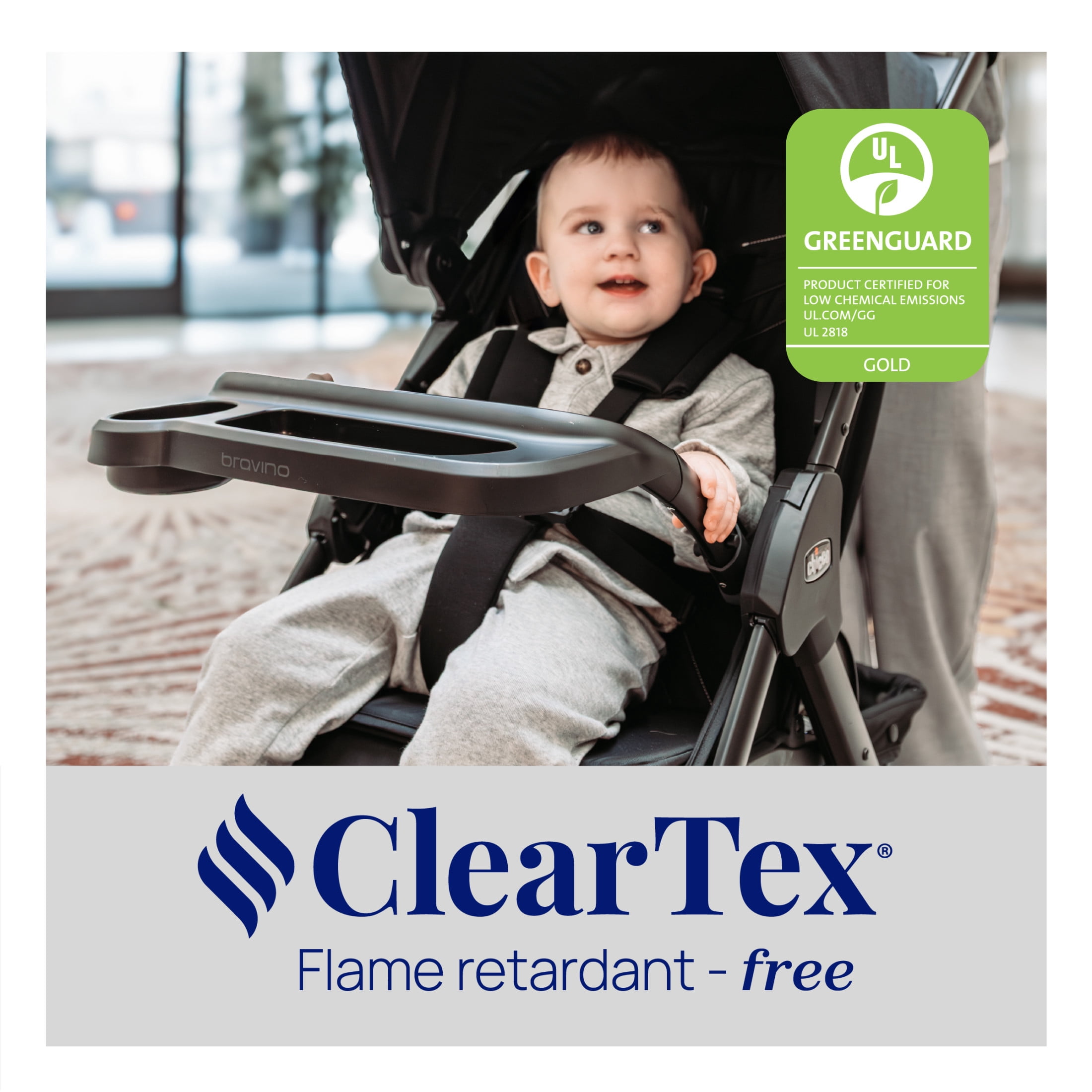 Chicco Bravino Travel System with Bravino Lightweight Stroller and KeyFit 30 ClearTex Infant Car Seat and Base, One-Hand Fold, UPF 50+ Canopy, Infant Car Seat for 4-30 lbs. - Moss (Green)