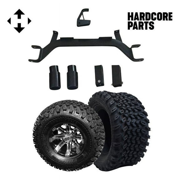 Hardcore Parts 4" Drop Axle Lift Kit for EZGO Marathon (1975-1993) Gas Golf Cart with 10" Machined/Black 'Tempest' Wheels and 22"x11"-10" DOT rated All-Terrain tires