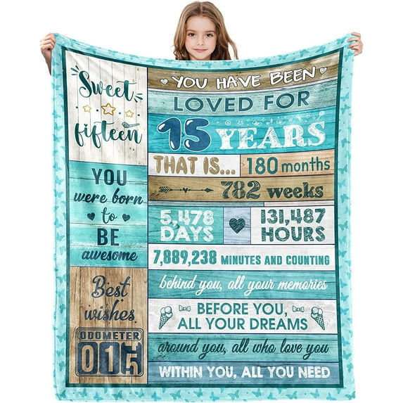 Sweet 15th Birthday Gifts for Girls Boy 15th Birthday Decorations for Girls Boy Happy 15th Birthday Gifts for Daughter Son Sister 15th Birthday Gift Ideas for 15 Year Old Girl Boy 60"X50"
