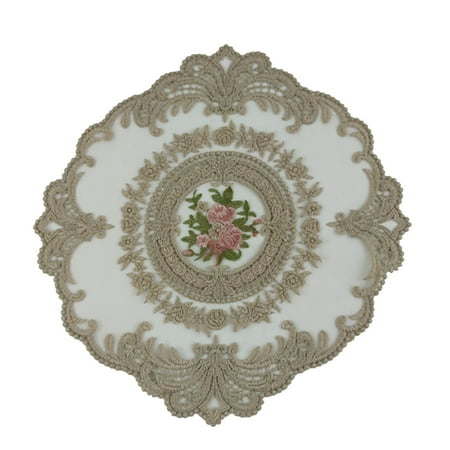 

2Pcs Oval Coaster Hollow Embroidery Table Cloth Mat Dust Cover Fabric Decoration
