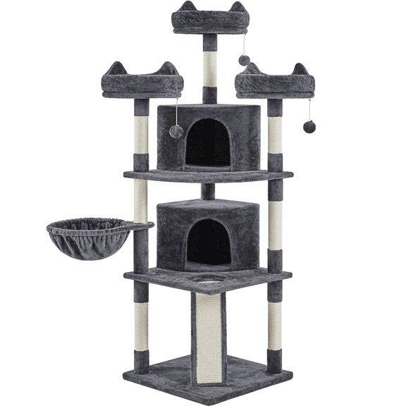 Renwick 69in Large Cat Tree Tower with Condos & Scratching Board, Dark Gray
