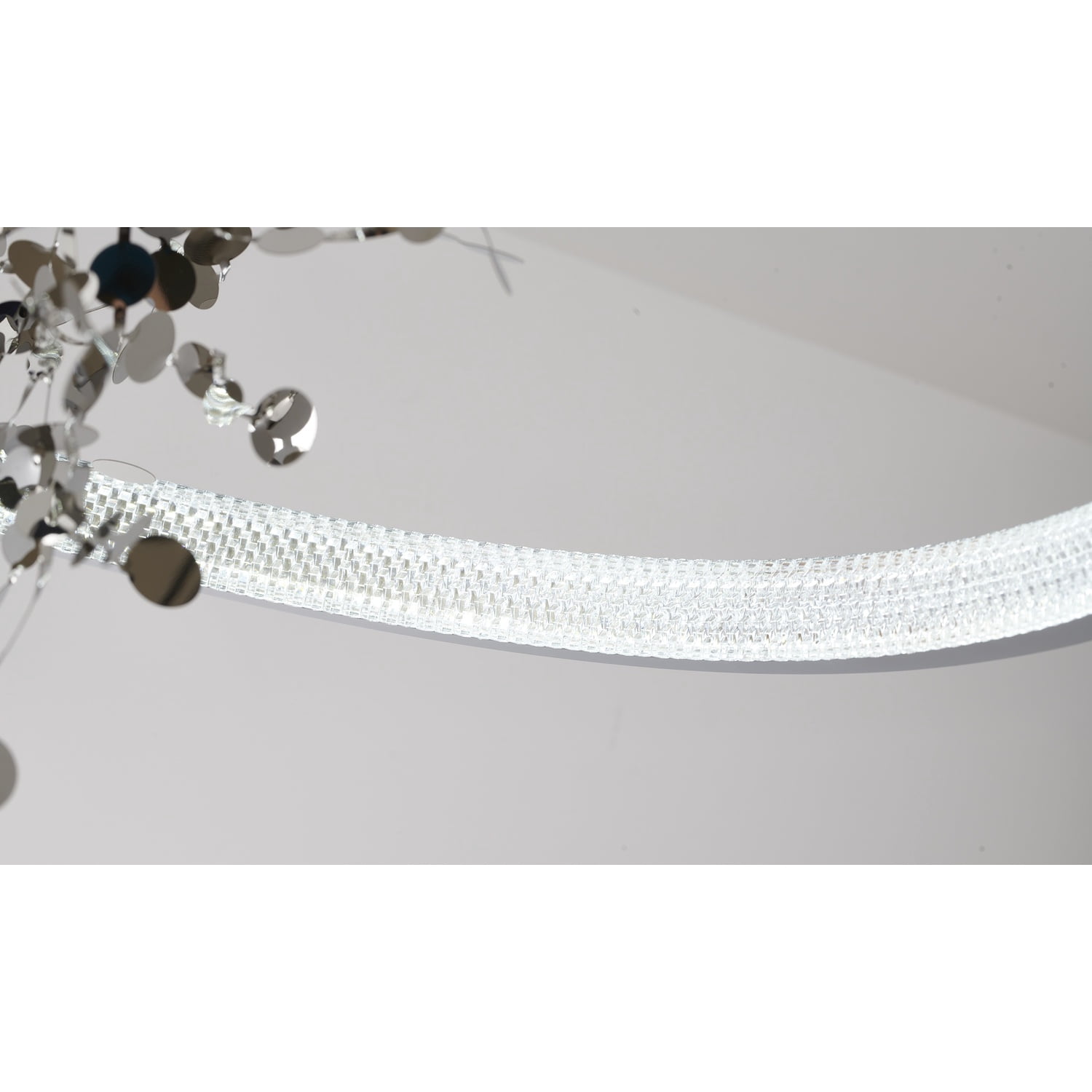 Design Living 1-Light D31.5" Chrome Frame Chandelier with a Gold Stainless Steel Confetti Interior and Transparent Diffuser