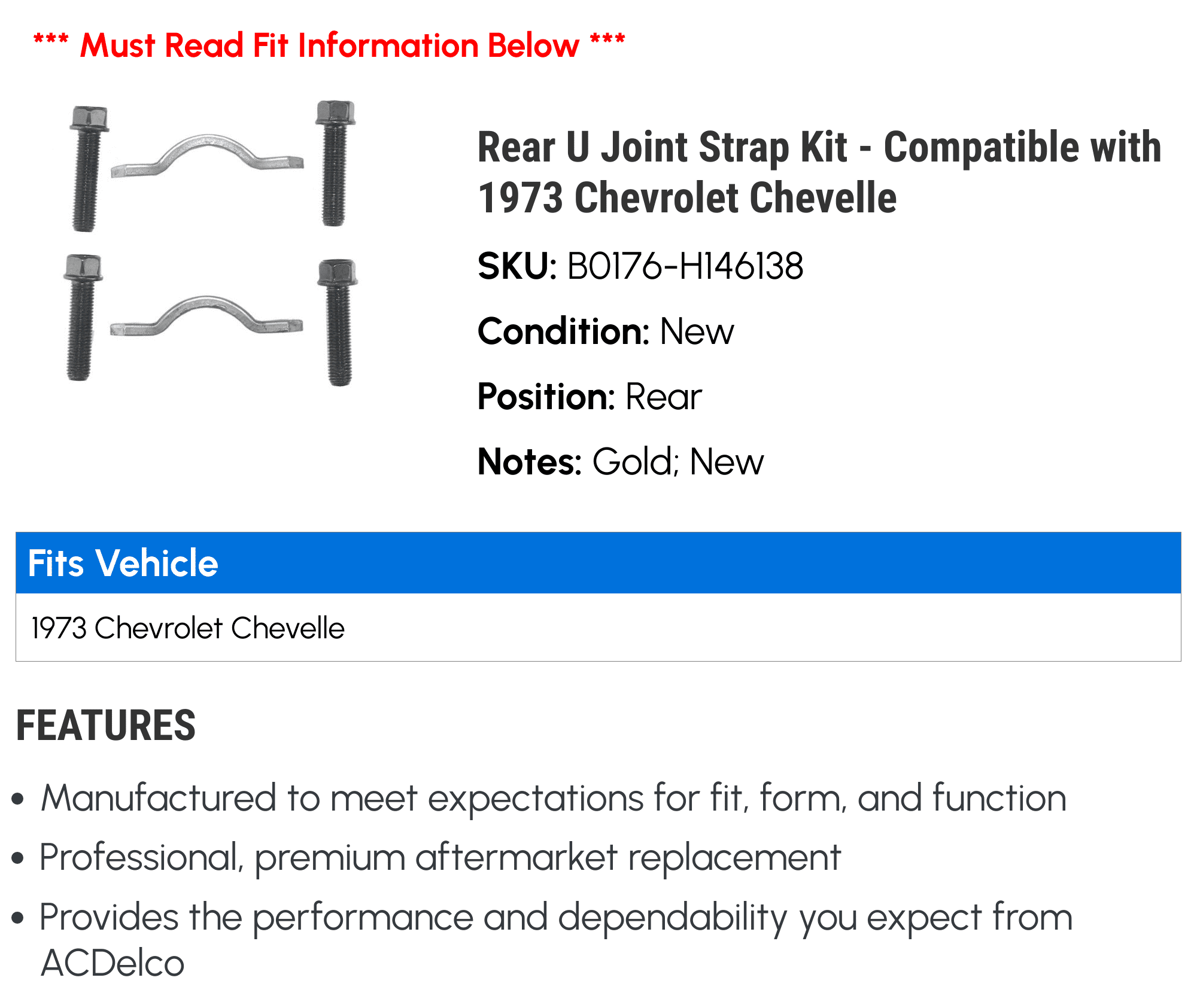 Rear U Joint Strap Kit - Compatible with 1973 Chevrolet Chevelle - AC Delco