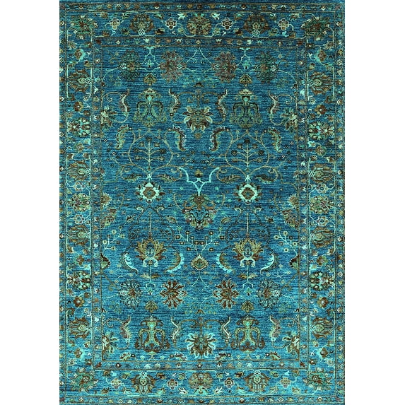 Ahgly Company Machine Washable Indoor Rectangle Oriental Turquoise Blue Traditional Area Rugs, 3' x 5'