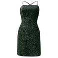 thumbnail image 4 of Adeawade Elegant Dresses For Women Sparkly Sequin Backless Bodycon Mini Dress Sleeveless V Neck Club Party Night Out Dress Trend Clothing M Dark Green, 4 of 5