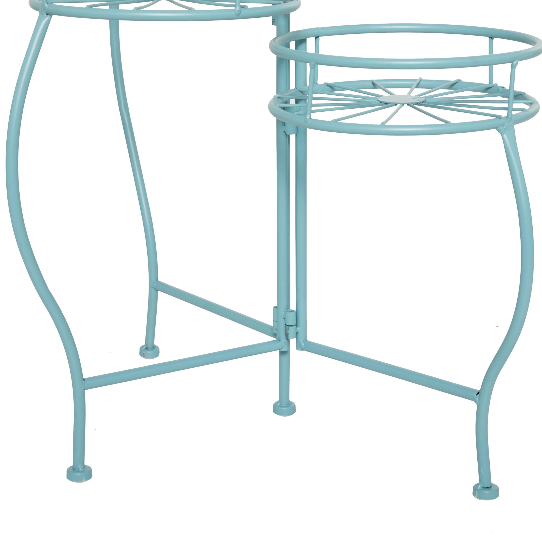 DecMode 19" x 18" x 21" 3 Tier Blue Metal Starburst Plantstand