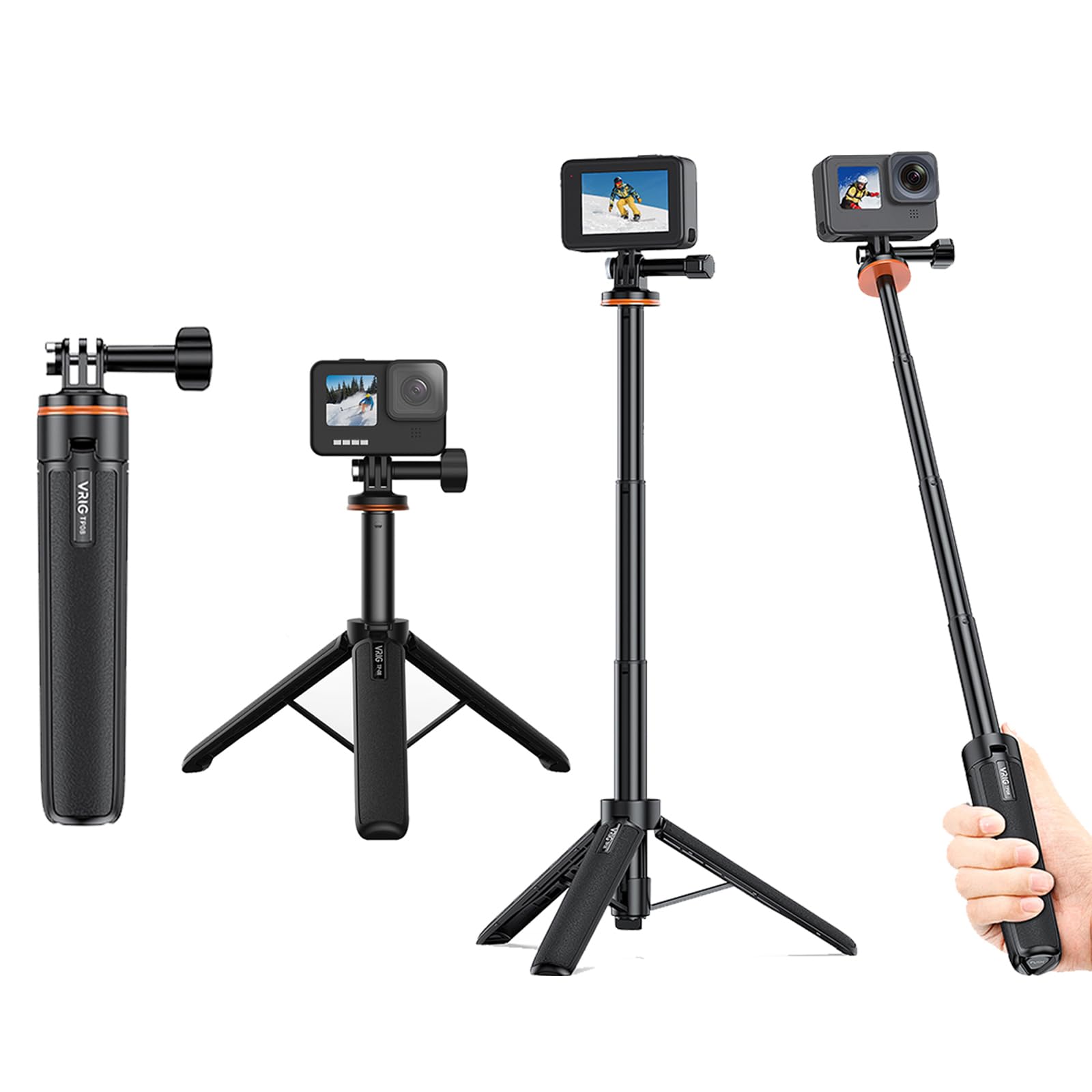 20.1 Extendable Mini GoPro Tripod,Portable Selfie Stick Pole Camera Tripods for GoPro Max Hero 12 11 10 9/DJI Action 5 Pro 4 3/Insta360 Ace Pro/Insta 360 GO 3S Action Camera Tripod Accessory
