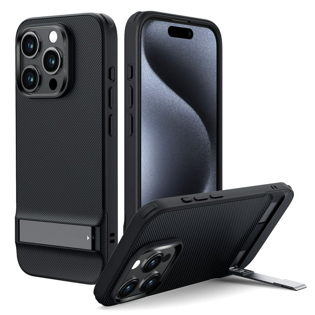 Funda ESR para iPhone 15 Pro con soporte metálico negro