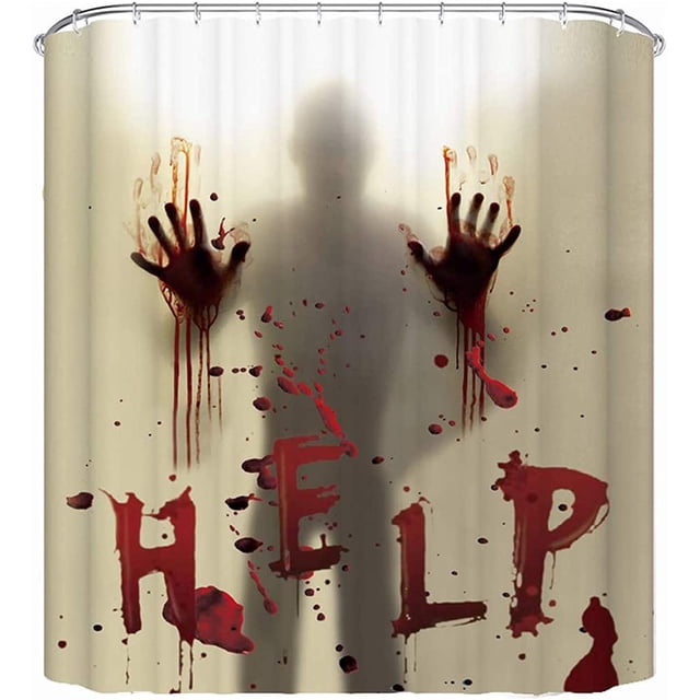 Cortinas de Ventana con Forro de Cortina de Ducha de Halloween, Ayúdame con Manos Sangrientas para Decoraciones de Halloween, Accesorios de decoración temática, baño, 80x180 cm