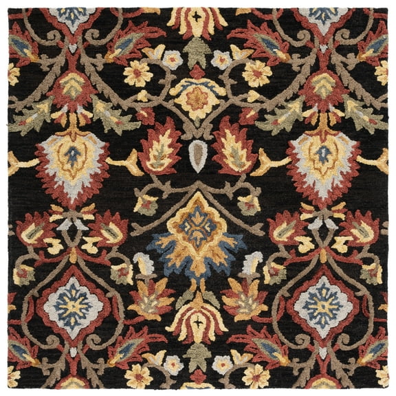 SAFAVIEH Blossom Lennon Floral Wool Area Rug, Charcoal/Multi, 6' x 6' Square