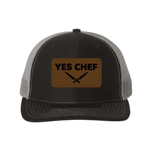 Yes Chef Hat, Leatherette Richardson 112 Trucker Cap, Yes Chef Richardson Cap, Black Charcoal