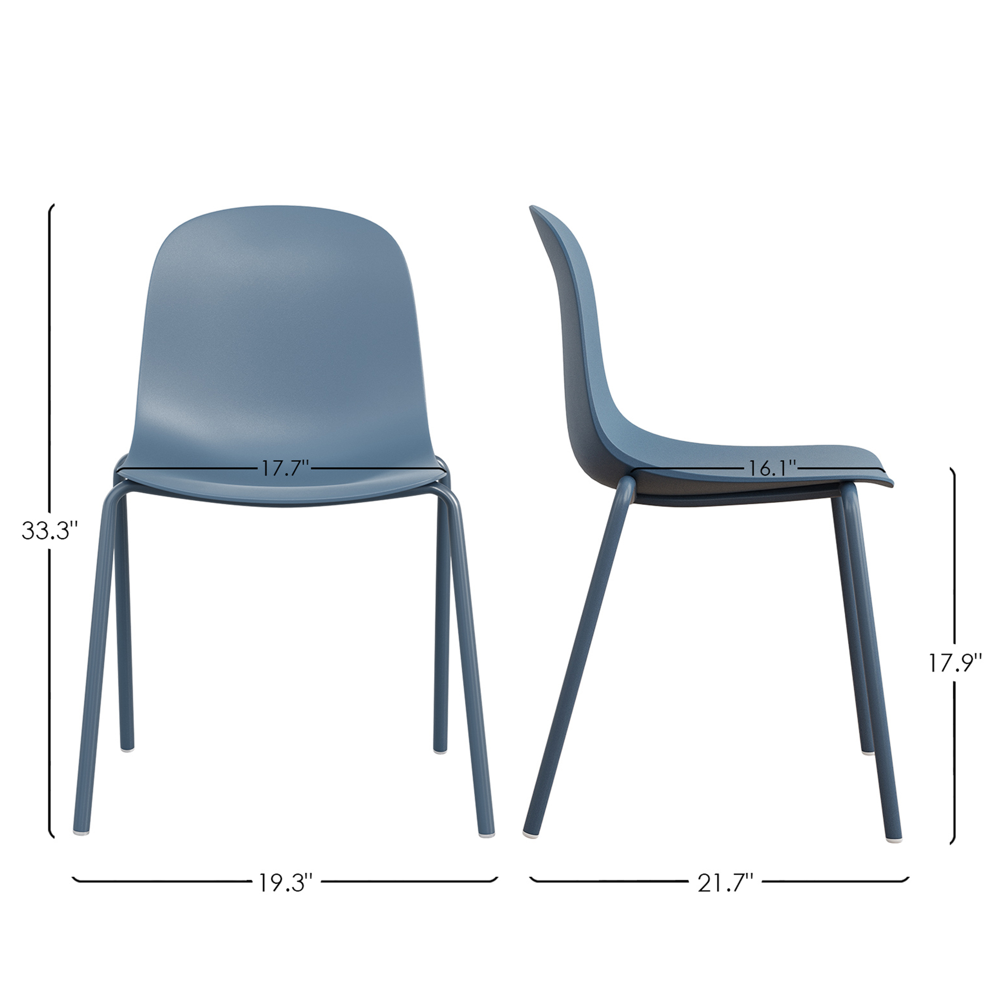 MAYEERTY Blue Set of 4 Modern Stackable Plastic Waterproof Dining Chairs, Metal Legs, Indoor/Outdoor Use