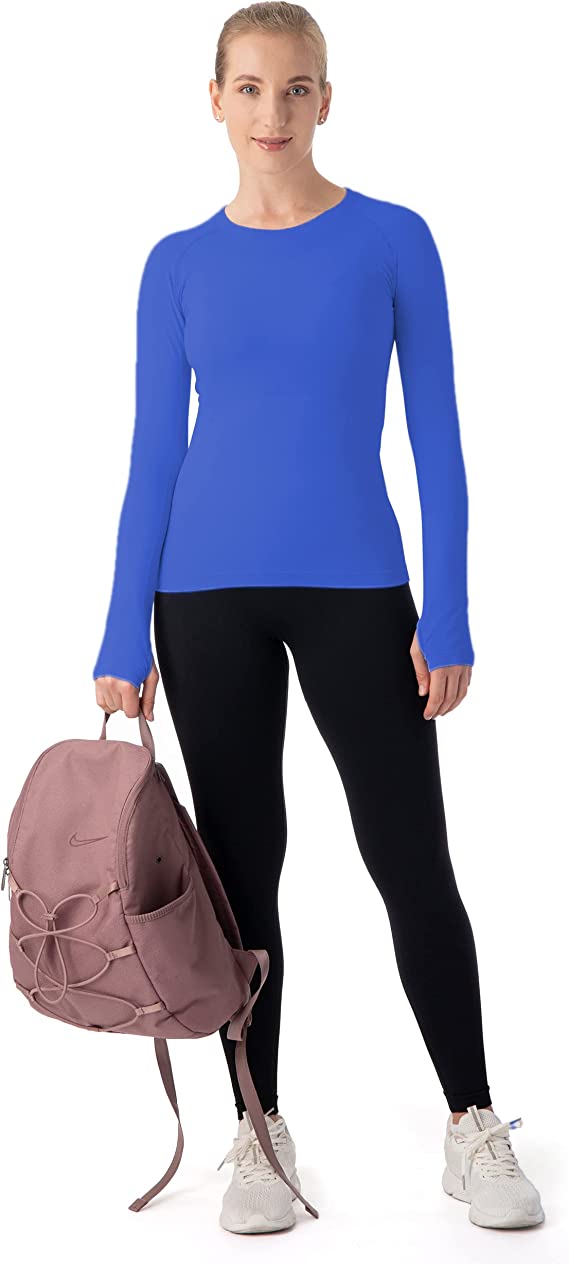 MathCat Women's Seamless Workout Top - Long Sleeve Yoga Shirt, Breathable & Slim Fit