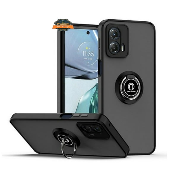 For Motorola Moto G Power 5G 2024 Matte Clear Hybrid Cases with Magnetic Stand [Rotate Ring Holder] Hard Shockproof Protective Phone Case Cover by Xpression - Black