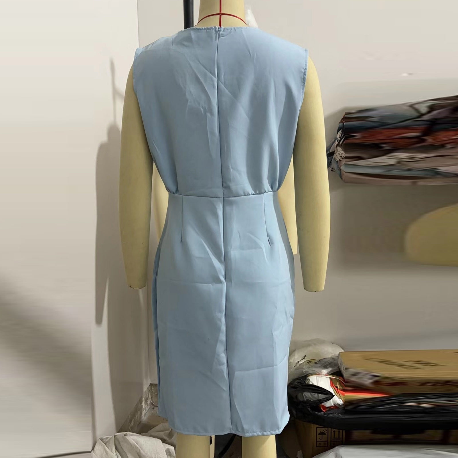 Elegant Wear to Work Dresses for Women Keyhole Sleeveless Sheath Bodycon Ruched Business Office Pencil Midi Dress