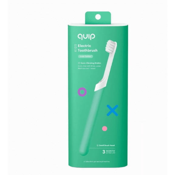 quip Rubber Kids Electric Toothbrush Starter Kit - 2-Minute Timer   Travel Case Green