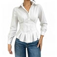 thumbnail image 2 of IUYRTFE Women's Button Down Peplum Shirt Long Sleeve Collared Slim Fit Elegant Workwear Blouse, 2 of 8