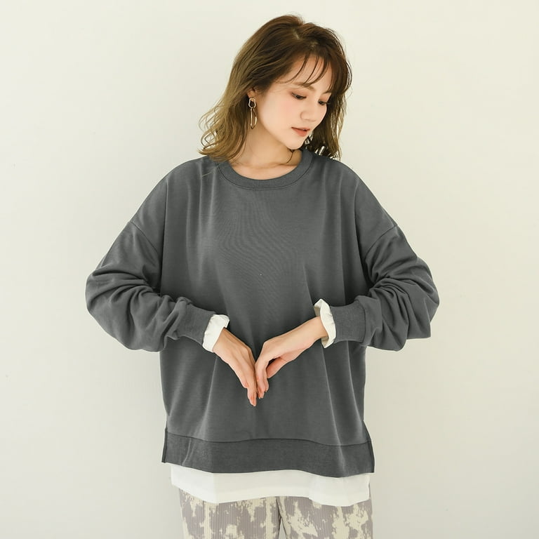 JDEFEG Distressed Sweatshirts Plus Size Womens Casual Long Sleeves