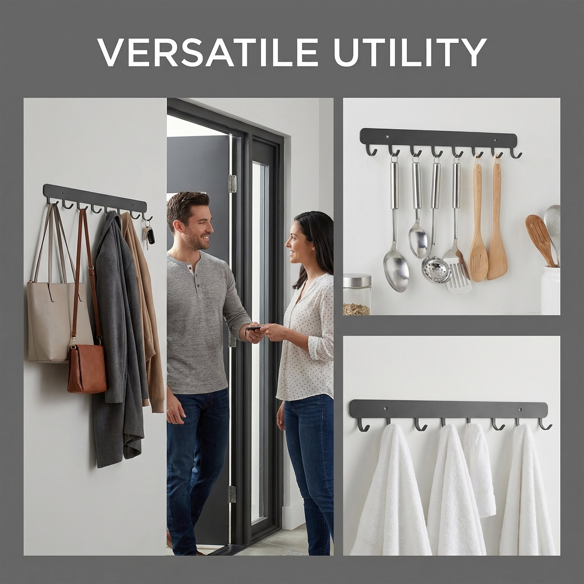 Unique Bargains Coat Rack Wall Mount Metal 8 Hooks Hat Rack for Entryway Bathroom Gray