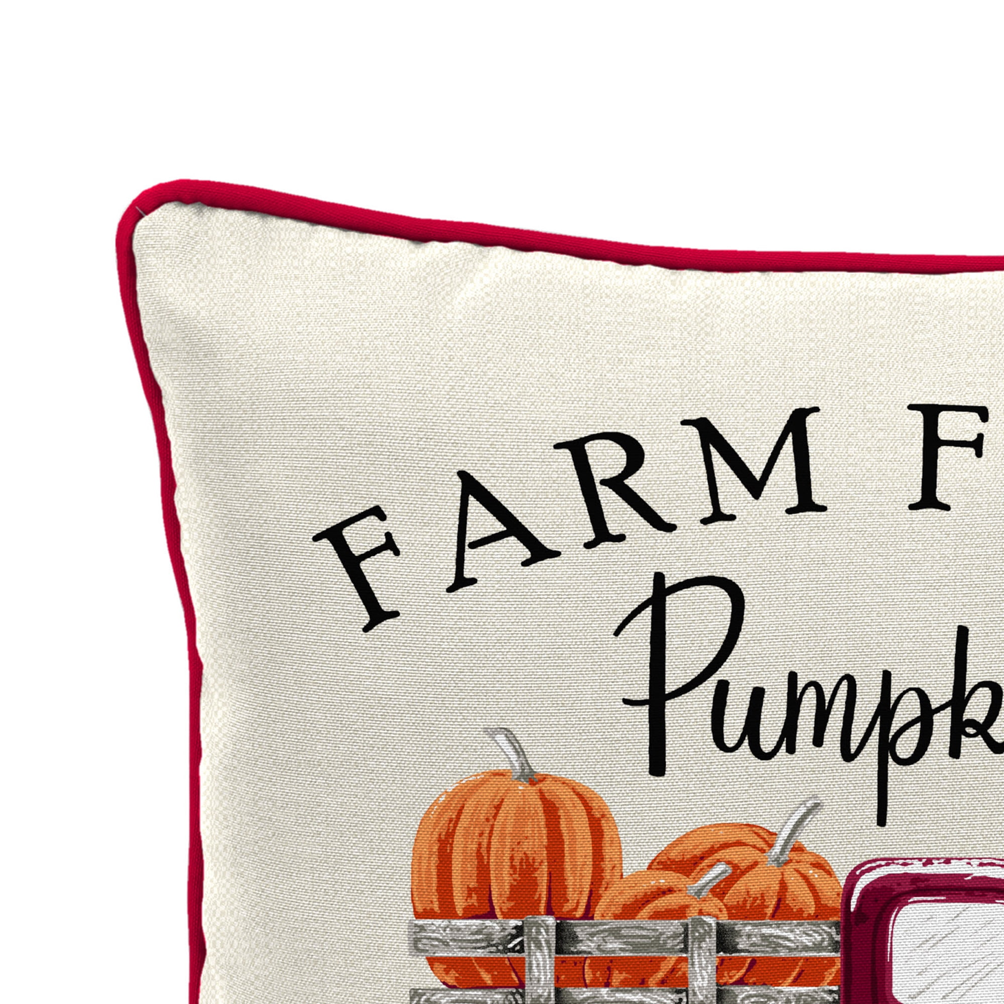 Jordan Manufacturing 16" x 16" Fresh Pumpkins Cream Truck and Merlot Buffalo Check Reversible Square Outdoor Throw Pillow with Welt