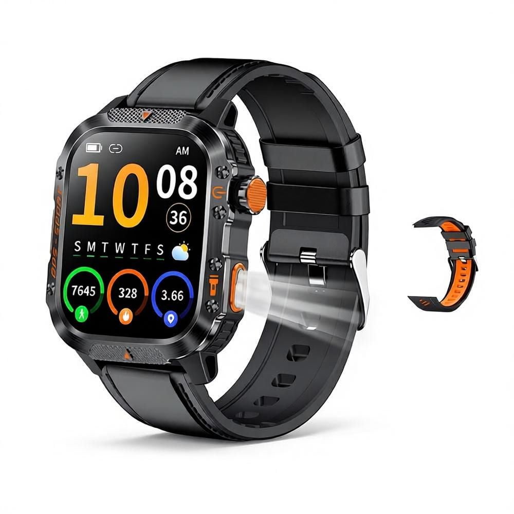 Military Smart Watch for Men Built-in GPS Compass/LED Flashlight | 2.01 HD Screen & Voice Assistant 100+ Sport Modes 3ATM Waterproof Shockproof Fitness Tracker Smartwatch for Android iOS