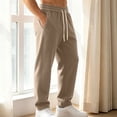 thumbnail image 5 of LODIENY Mens Double Sided Fleece Large Size (S-5XL) Pants Baggy Straight Leg Open Bottom Stretch Drawstring Heavyweight Warm Lounge Sweatpants with Pockets Khaki M, 5 of 8
