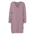 thumbnail image 4 of Arlun Women's Fuzzy Pullover Sweater Dresses Fall Winter Loose Crew Neck Long Sleeve Furry Midi Dress V-Neck Soft Comfy Solid Color 2025 Casual Outfits Pink XL, 4 of 5