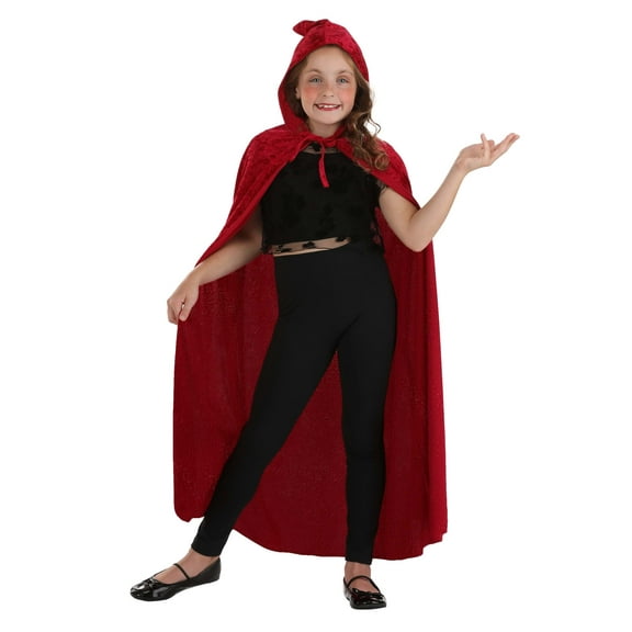 Kid's Red Velvet Hooded Cape