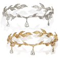 thumbnail image 1 of Diadema de hojas Diadema de corona de boda Diadema de tiara con colgante de cristal, 2 piezas, dorado y plateado Namotu CDWJ337, 1 of 7