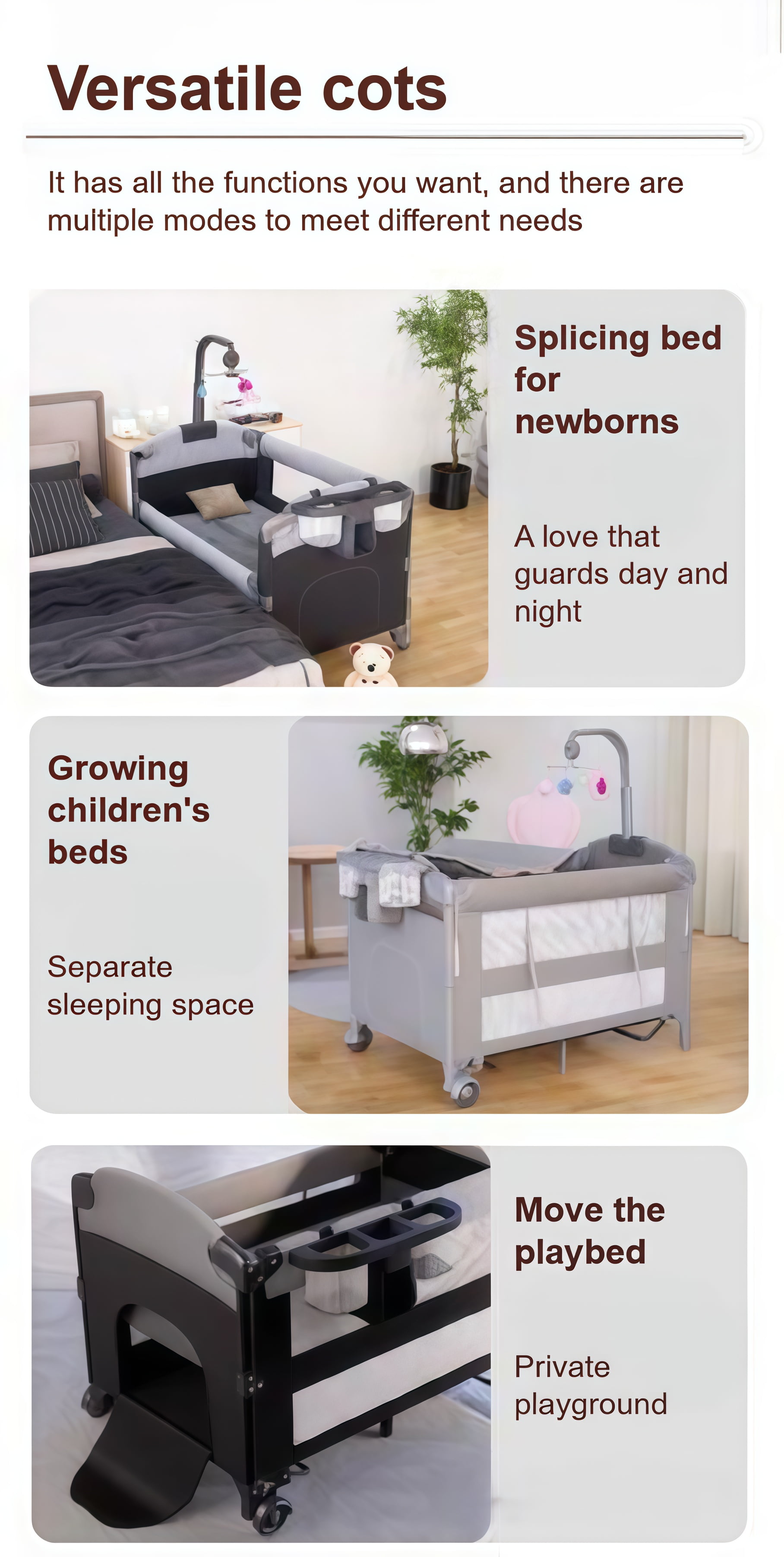 Baby Playard Portable Infant Playard & Bed-Sharing & Baby Crib with Reversible Changing Table for Newborn to Toddlers,Unisex,BLACK