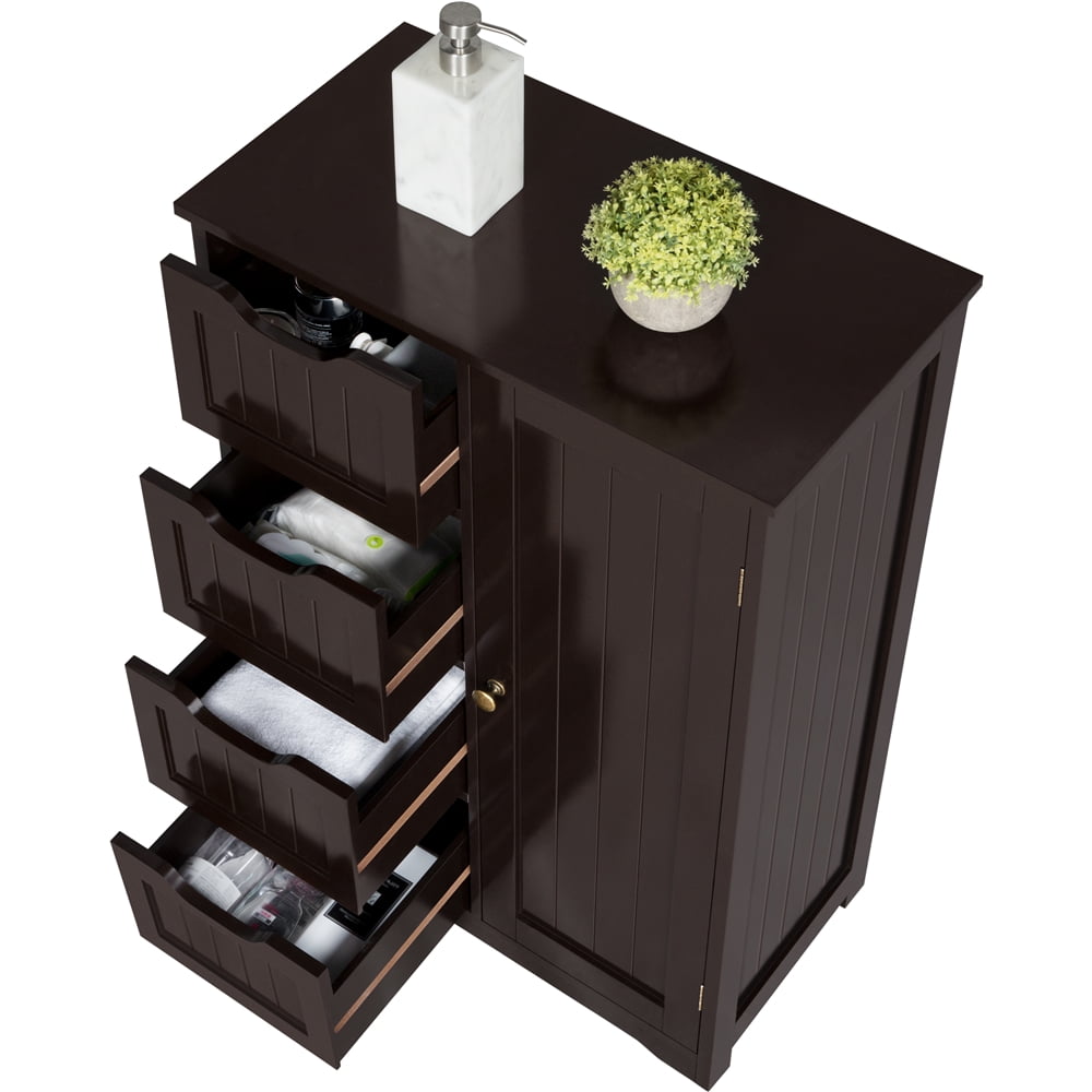 Yaheetech Wooden Free-Standing Bathroom Floor Cabinet with Drawers and Cupboard, Espresso