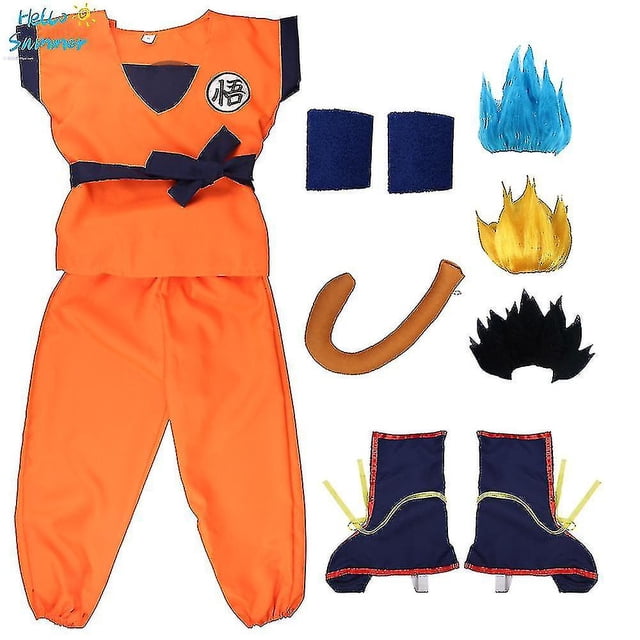 Trajes de Navidad para niños y adultos, disfraz de Cosplay de Son Goku, mono de superhéroes de Anime, disfraz de pelo negro huangjie unisex