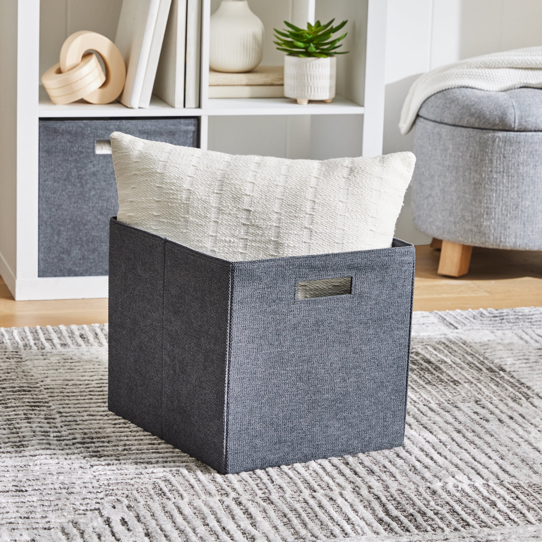 Better Homes & Gardens Fabric Cube Storage Bins (12.75" x 12.75"), Gray Textured, 2 Pack
