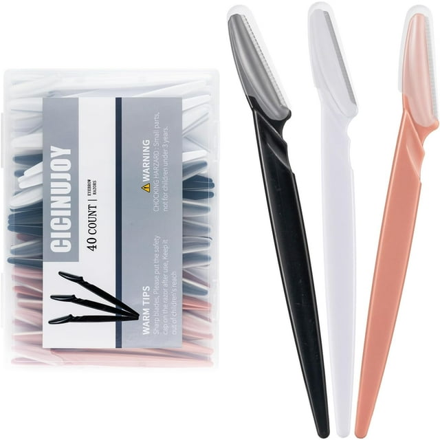 40 Pcs Rasoir à Sourcils pour Femmes, Kit de Rasoir pour le Visage Outil de Dermaplaning pour Enlever les Peluches Pêche, Lames en Acier Inoxydable avec Couvre-Protecteurs / Tondeuse à Sourcils, Épilation du Visage (Noir Blanc Brun)