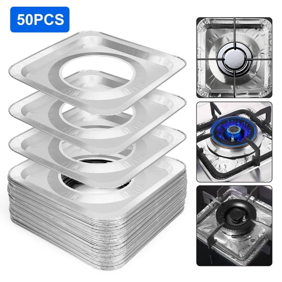 50pcs Aluminum Foil Gas Burner Liners,9 x 9" Stove Covers for Food Spill Protection