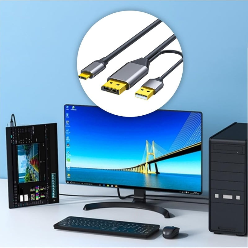 DisplayPort To USB Type C Cable 4K@60Hz Touch Function For Portable Monitors Laptops Aluminum USB Type C Cable DisplayPort To USB C Cable