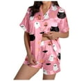 thumbnail image 3 of Halloween Pajamas 2 Piece Satin Pajama Set Pumpkin Ghost Printed Button Down Shorts Pajama Set For Women Loungewear Sets Woman Womens Nighties, 3 of 7