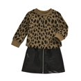 thumbnail image 3 of PENGXIANG Filles Robe Courte Ensemble Impression de Modèle Complet Col Rond Pull Jupe en Cuir Costume, 3 of 9