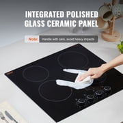 VEVOR Electric Cooktop, 24 inch 4 Burners Built-in Electric Stove Top, 6000W Ceramic Top Radiant Cooktop, with Glass Panel, Knob Control, 11 Heat Levels, 220-240V, Hard Wire (No Plug)