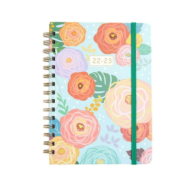 Agenda académica semanal y mensual 2022-2023 con pestañas coloridas y bolsillo interior. Tapa dura de 15 x 21,5 cm. Calendario mensual/semanal floral para profesores. rosas de colores