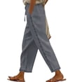thumbnail image 2 of Linen Pants Women Summer Lace Trimmed Drawstring Loose Cotton Linen Straight Leg Pant Woman Casual Solid Lightweight Breathable Beach Vacation Pant, 2 of 7