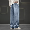 thumbnail image 4 of CHEEREAM Mens Wide Leg Jeans Elastic Waist Baggy Jeans Casual Loose Fit Drawstring Denim Pants Trousers Blue 2XL, 4 of 5