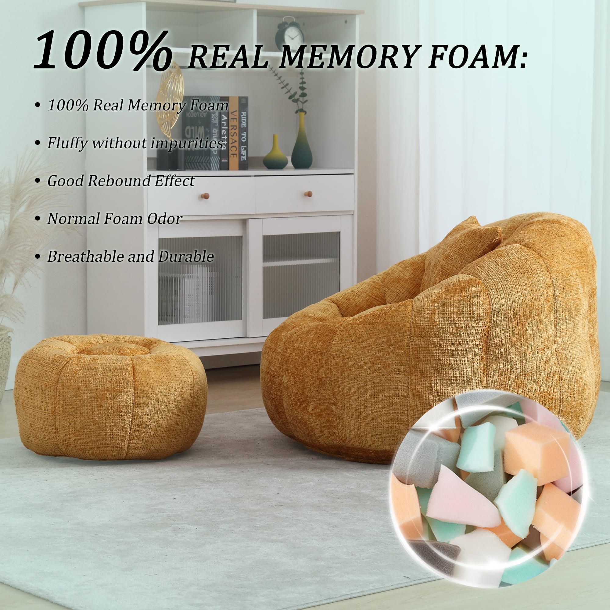 FFZ Modern Round Bean Bag Chair For Adults With Ottoman Leisure Single Sofa
