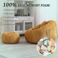 thumbnail image 2 of Chenille Upholstered Round Lazy Cozy Bean Bag Chair with Ottoman-Yellow, 2 of 7