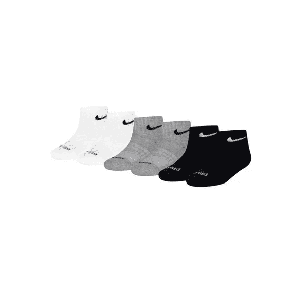Nike Dri-FIT 6-Pack Quarter Length Socks - Black/White Youth 10C-3Y, Cushioned, Breathable, Moisture-Wicking Athletic Socks