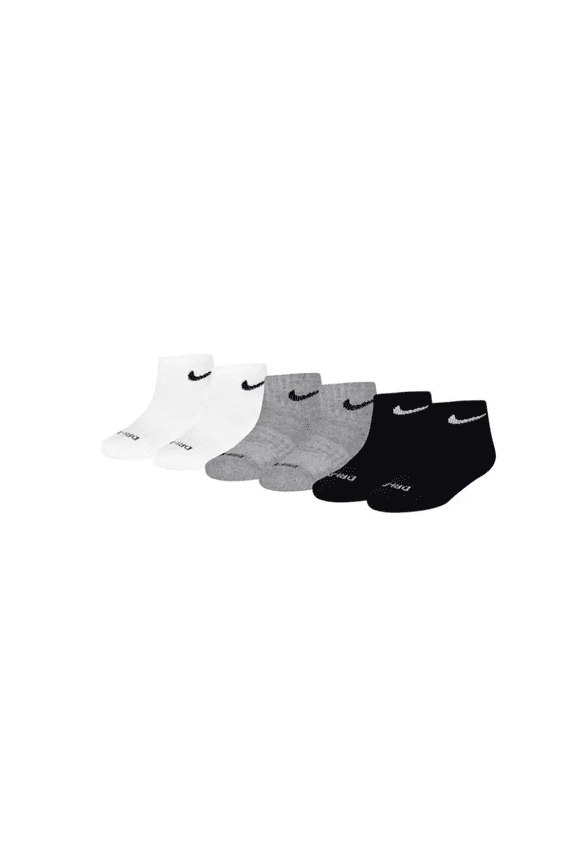 Dri-FIT 6-Pack Quarter Length Socks - Black/White Youth 10C-3Y, Cushioned, Breathable, Moisture-Wicking Athletic Socks
